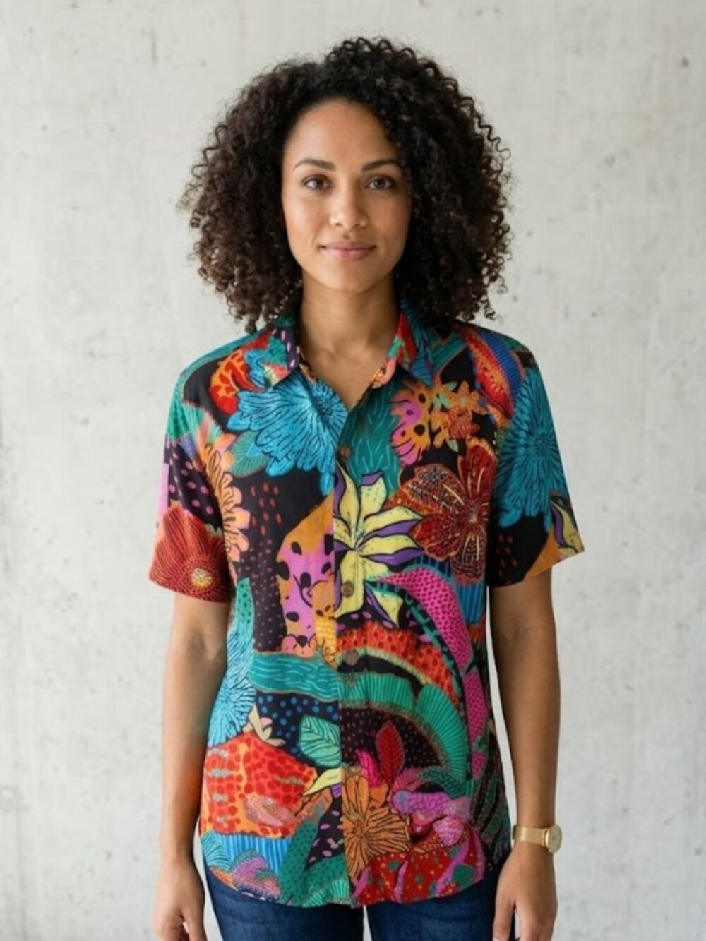 FARM Rio Multicolor Floral Button-Up Blouse